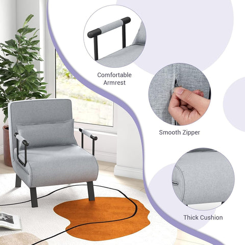 Olmecs Folding Sofa Bed, 4-in-1 Convertible Single Sofa Chair Bed with 6-Position Adjustable Backrest and Pillow