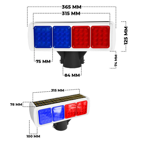 Olmecs Solar Powered LED Strobe Light Red & Blue | 64 Ultra LEDs with Day & Night Sensor