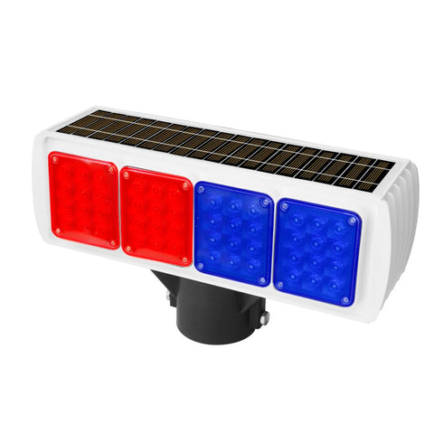 Olmecs Solar Powered LED Strobe Light Red & Blue | 64 Ultra LEDs with Day & Night Sensor