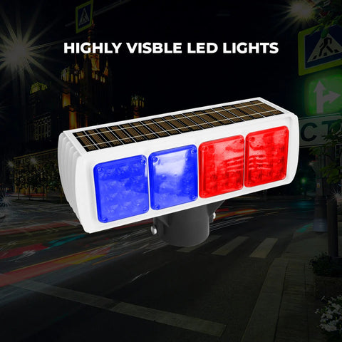 Olmecs Solar Powered LED Strobe Light Red & Blue | 64 Ultra LEDs with Day & Night Sensor