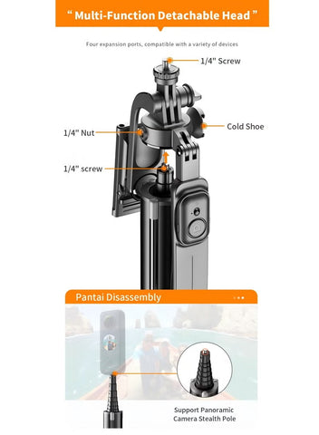 AI Face Tracker Selfie Stick Quadripod | 360° Auto-Tracking Tripod |Smart Face Recognition | 165 CM (6 Feet) 4-in-1