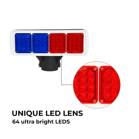 Olmecs Solar Powered LED Strobe Light Red & Blue | 64 Ultra LEDs with Day & Night Sensor