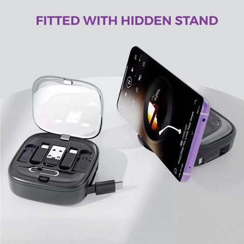 Olige 6 In 1 Multi Charging Cable Case  Kit IOS Device, Micro Adapter Travel Data Cable Set Contains Card Storage With Phone Holder, Tray Eject Pin