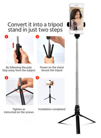 AI Face Tracker Selfie Stick Quadripod | 360° Auto-Tracking Tripod |Smart Face Recognition | 165 CM (6 Feet) 4-in-1