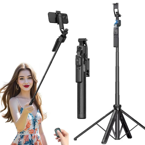 AI Face Tracker Selfie Stick Quadripod | 360° Auto-Tracking Tripod |Smart Face Recognition | 165 CM (6 Feet) 4-in-1