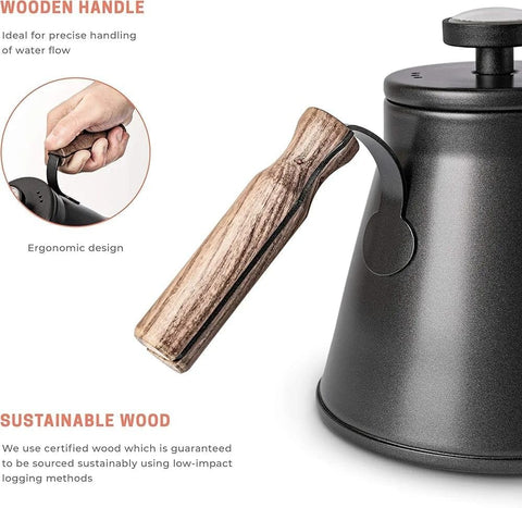 Olmecs 1000ml Coffee Kettle with Thermometer Exact Temperature Gooseneck Spout