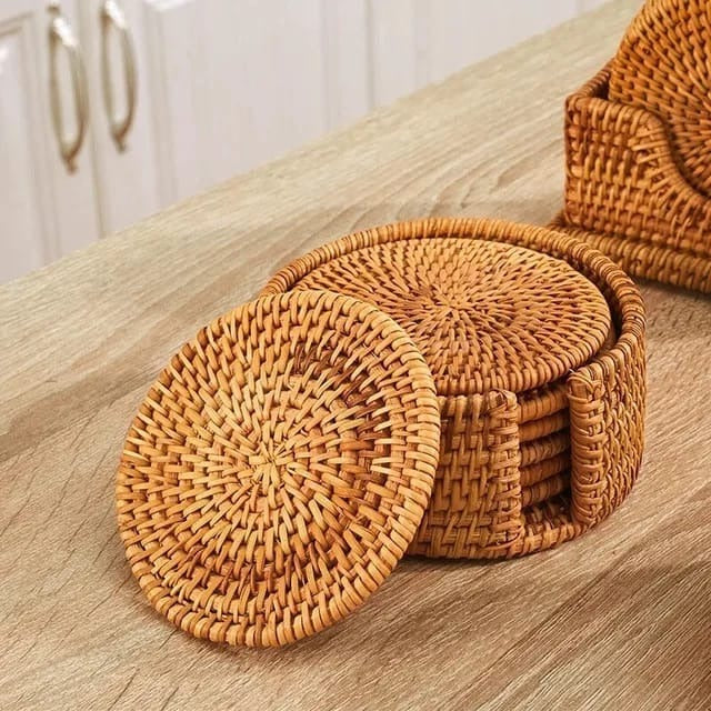 Liying 6pcs Handmade Natural Rattan Coasters