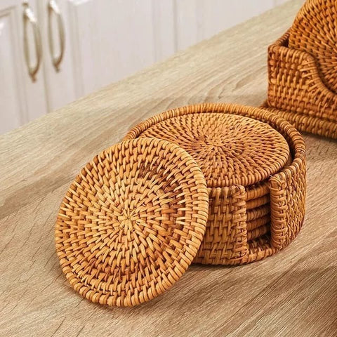 Liying 6pcs Handmade Natural Rattan Coasters