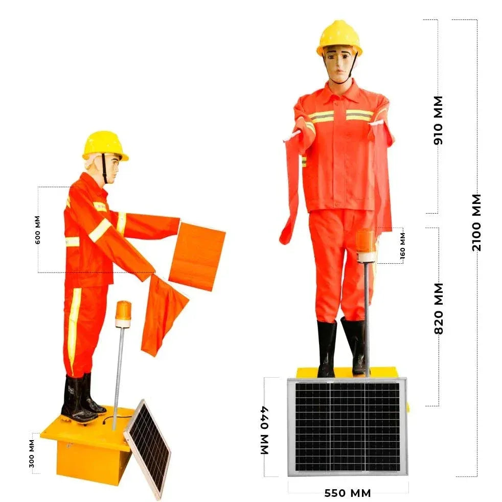 Olmecs Solar Construction Robot with Flag | Orange Metal Base and Plastic Body Solar Robot
