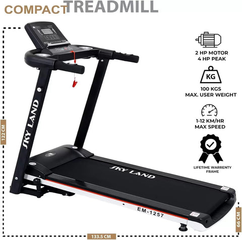 SKY LAND Treadmill 4 HP Peak Motor | Compact Foldable Running Machine for Home Use with FitShow AppEM-1257
