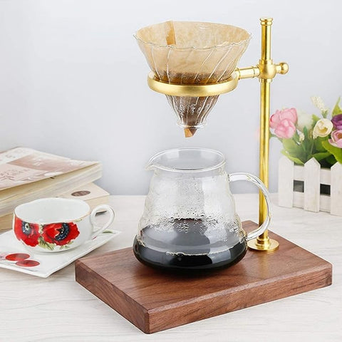 Olmecs Pour Over Coffee Dripper with Stand 360° Rotatable Wooden and Brass