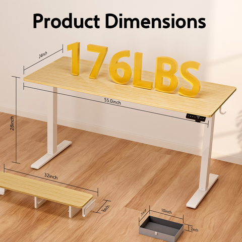 Kingsmith Electric Standing Table, 72-118 cm Height Adjustment | LED Panel Display (Oak)