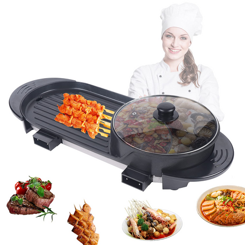 RAF 2-in-1 Electric Hot Pot and Grill, Korean BBQ Style, 1800W Non-stick Rectangular Pan, 25x25cm