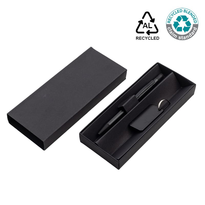 12Pc Pack Gift Set of RCS Recycled Aluminium Pen and Keychain - Black