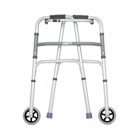 Lightweight Foldable Aluminium Walker with Wheels | Adjustable Height Mobility Aid Walker for Elderly & Adults | Anti-Slip Support Frame