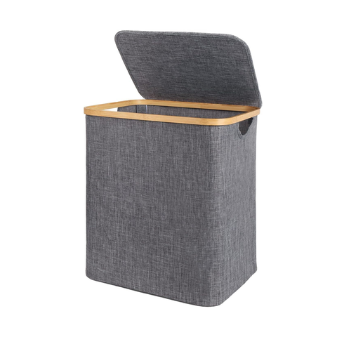 Foldable Laundry Hamper with Lid – Bamboo Frame & Fabric Liner - Large / Medium