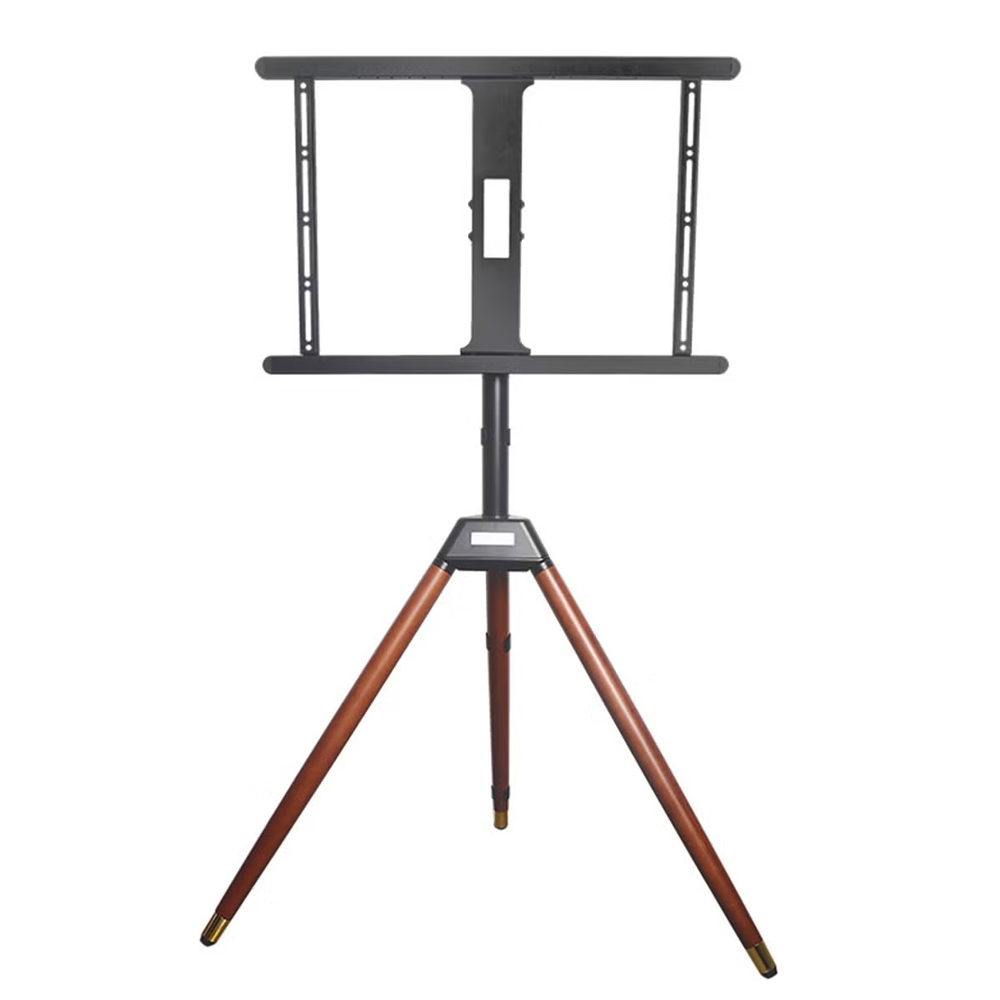 Wooden Tripod TV Stand for 32–75 Inch TVs – Height Adjustable with 180° Swivel