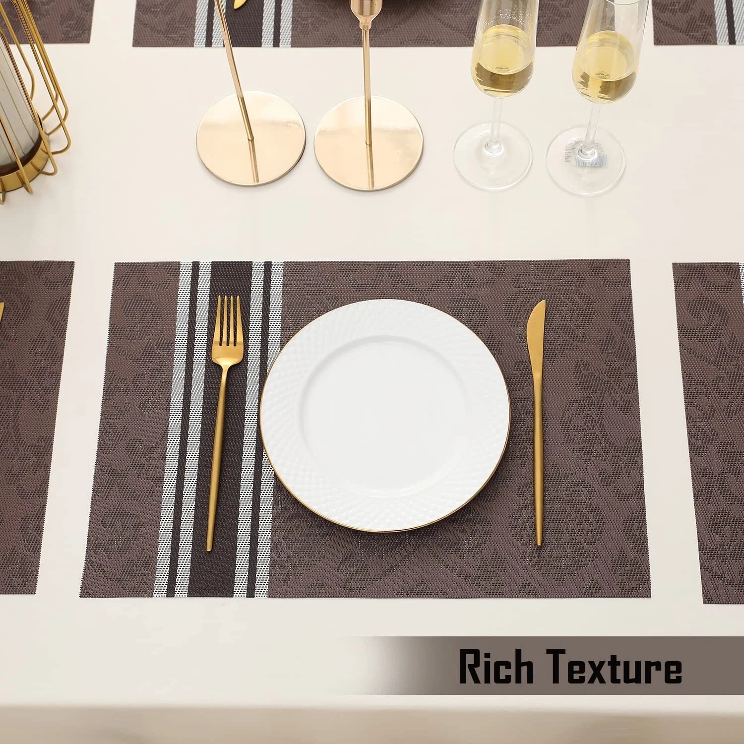 Kitchen Dinning Mats Set PVC Placemats Non-slip Table Mats Retro Luxury Court Style Heat-resistant (10Pc Set)