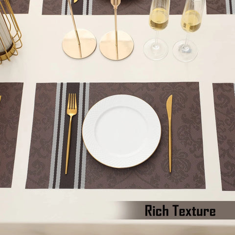Kitchen Dinning Mats Set PVC Placemats Non-slip Table Mats Retro Luxury Court Style Heat-resistant (10Pc Set)
