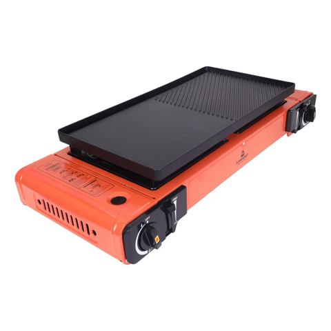 Procamp FlameKraft | Double Burner Camping Stove with Non-Stick Cast Aluminum Griddle