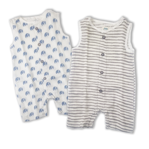 Cina Maree 2Pc Pack 100% Organic Cotton Rompers Natural Herbal Dyes  (0-3Months)