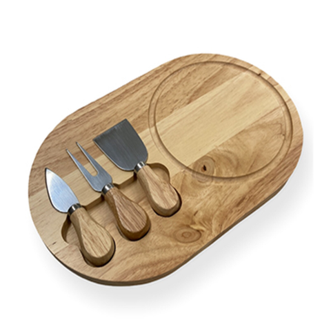 Wooden Cheese Board With Special Knives And Forks