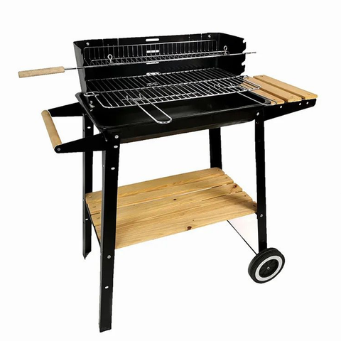 BBQ Charcoal Grill, Outdoor Patio Barbecue Cooker with Wheels and Shelves for Party and Camping