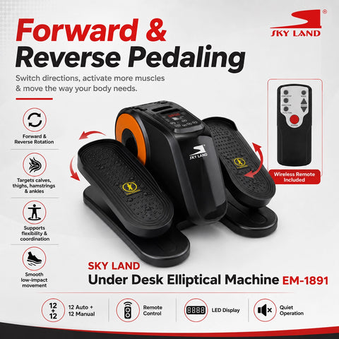 Under Desk Elliptical Pedal Exerciser with Remote, EM-1891