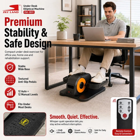 Under Desk Elliptical Pedal Exerciser with Remote, EM-1891