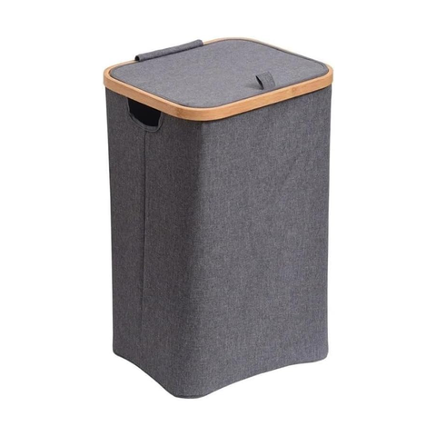Foldable Laundry Hamper with Lid – Bamboo Frame & Fabric Liner - Large / Medium