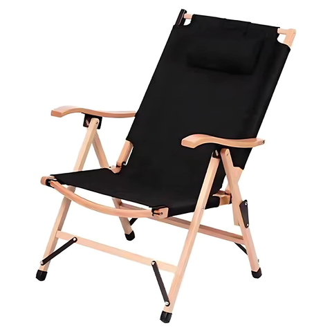 Luxury Reclining Folding Camping Chair, Reclining Chair Wooden Frame Lounge Chair