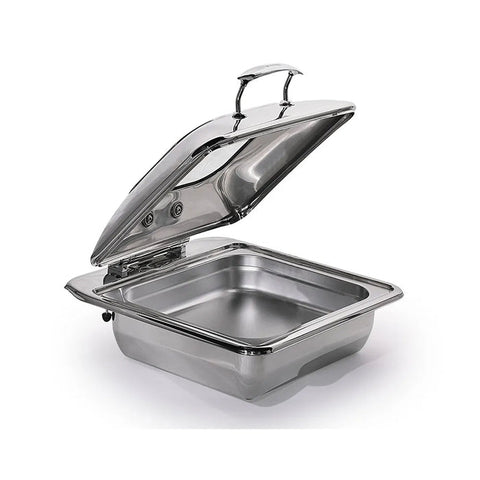 Stainless Steel Square Induction Chafing Dish With Glass Lid, L41 x W 45.5 x H 21 cm, Capacity 6 Litres