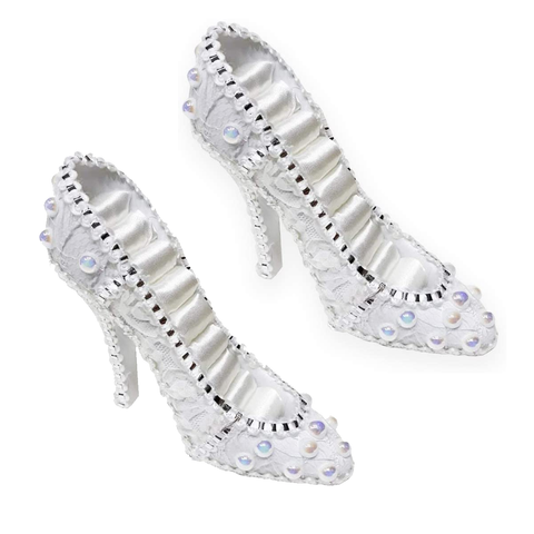 SET OF 2 White Clay High Heel Shoe Rings Earrings Jewelry Holder Stand - 12cm Height