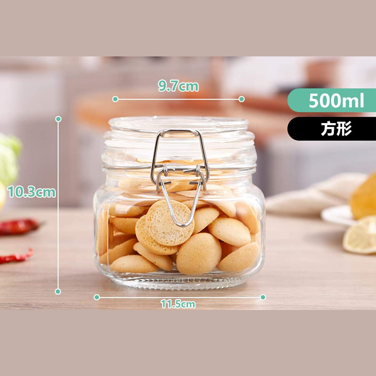 Airtight Glass Canister with Lids Food Storage Jar Round - Storage Container with Clear Preserving Seal Wire Clip Fastening for Kitchen Canning Cereal