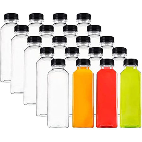 Reusable Empty Plastic Juice Bottles with Caps, Clear, Pack of 24 Pcs - Willow