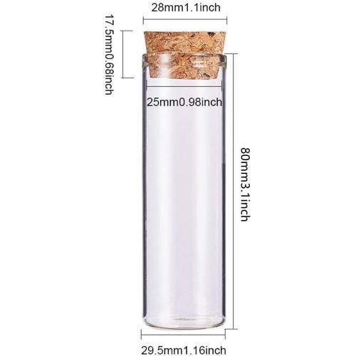 Glass Transparent Tubes with Cork Stoppers, 40ml, Set of 12pcs - Willow