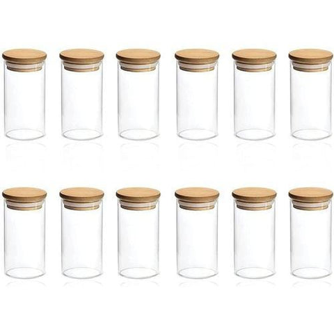 Glass Spice Jars with Bamboo Lids, 147ml, Set of 12pcs - Willow