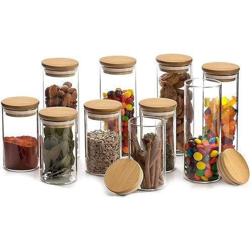 Glass Spice Jars with Bamboo Lids, 147ml, Set of 12pcs - Willow