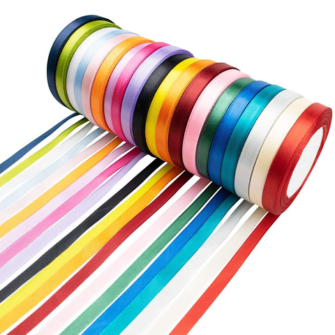 Willow 10Pc Pack 1-Cms Single Faced Satin Ribbon Available in 16 Colors, 100 Yard Spool