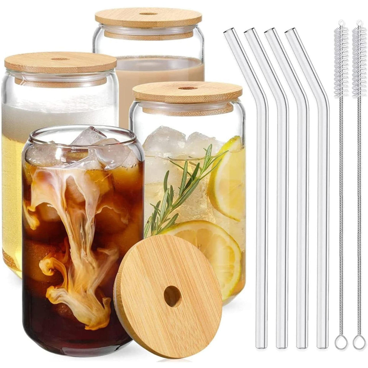 Drinking Glasses with Bamboo Kit - Set Of 4 Pcs - Willow