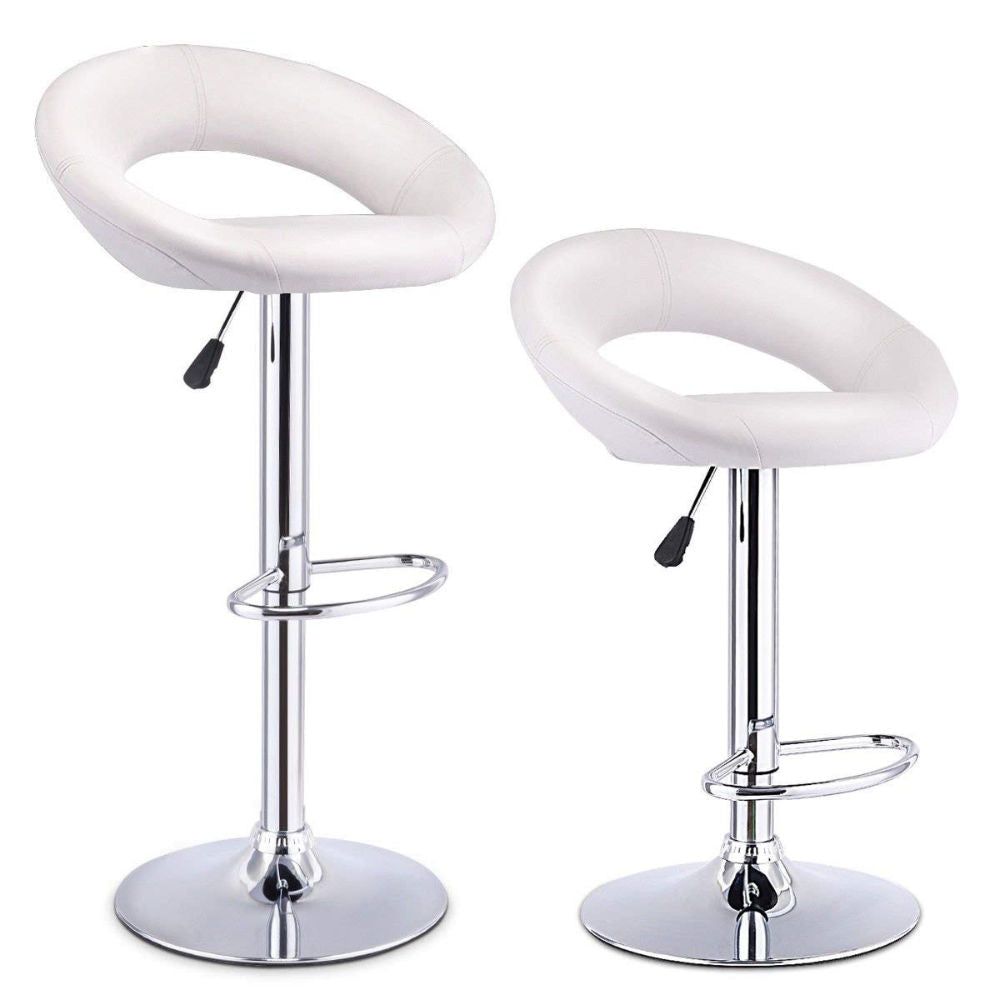 Olmecs PU Leather Adjustable Bar Stool, White, T307 - Set Of 2 Pcs