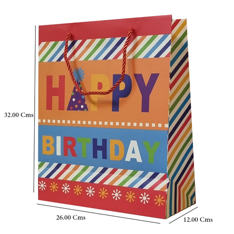 Happy Birthday Gift Bag - Extra Large (32x26x12 Cms) (6Pcs Pack) - WILLOW