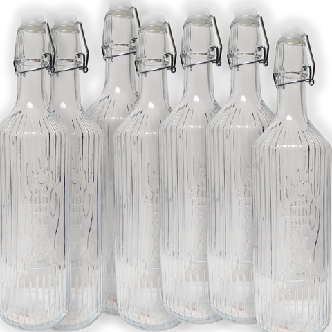 Stripe Glass Bottles for Home Brewing with Easy Wire Swing Cap - 12 Pc Pack - Willow