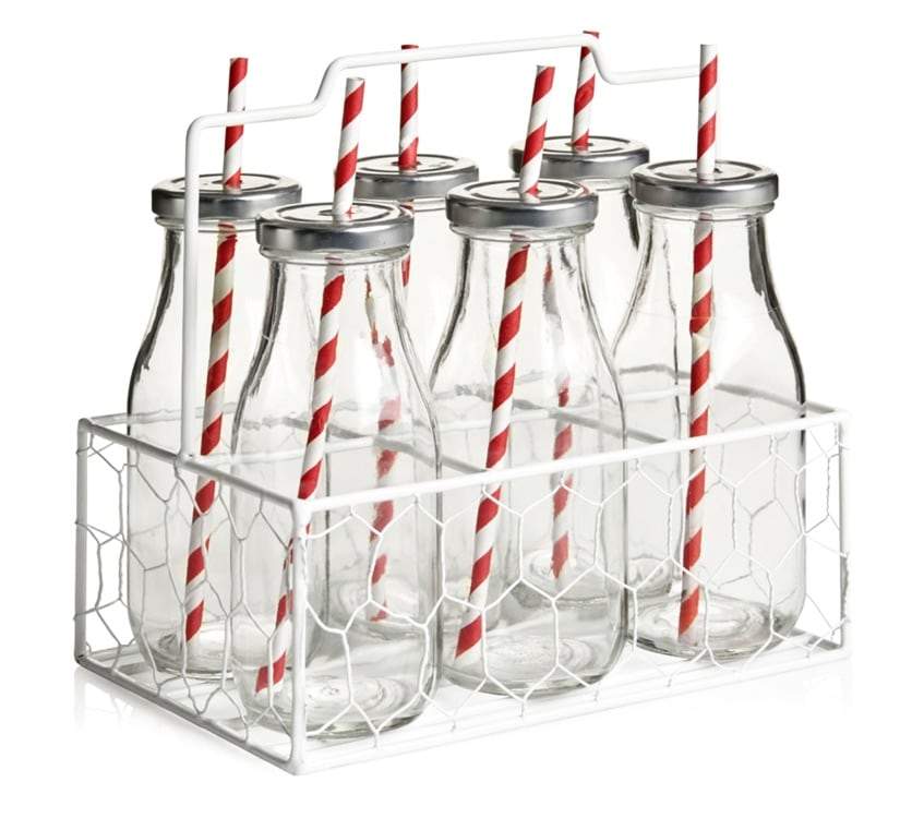 Wilko Glass Milk Bottle with Straw (Set of 6, 3 L, Clear)