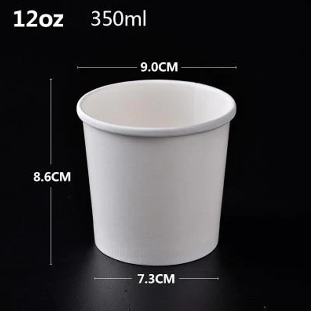 White Kraft Paper Cup with Cover for Ice Cream / Soup / Dessert Cake Party Tableware Bowl 50 pcs / Pack