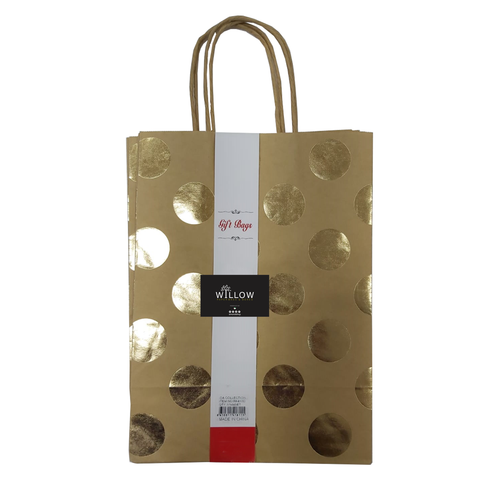 Metallic Gold  Polka DOT  Premium Quality  Kraft Bag 21x15x8cm (10 Pc Pack)