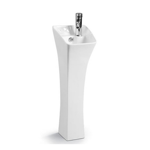 Small Bathroom Ceramic One Piece Pedestal Washbasin With Faucet for Restauranrts