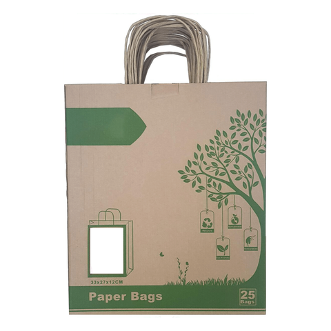 Kraft Paper Bags Pack of 25 Pieces (33x27x12cms) White - WILLOW