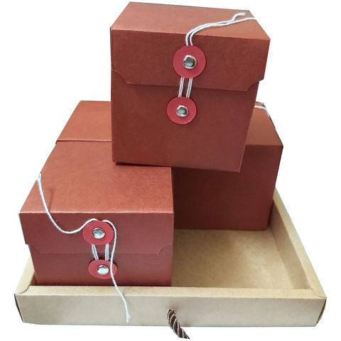 Set of 4 Maroon Kraft Paper Folding Box With Button And String Closure  20x20x10 cms (4Pc Pack)