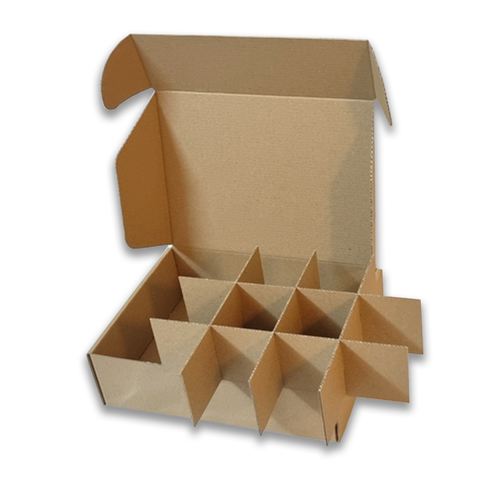 Kraft Corrugated E Flute Box with 12 Dividers 25x18x7 Cm – (10Pc Pack)